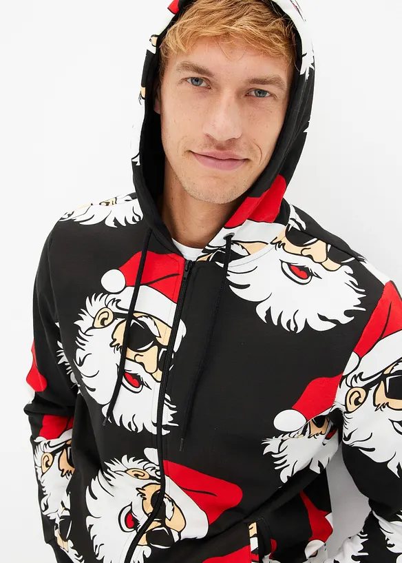 Sweatvest met capuchon en kerstprint van biologisch katoen, bonprix