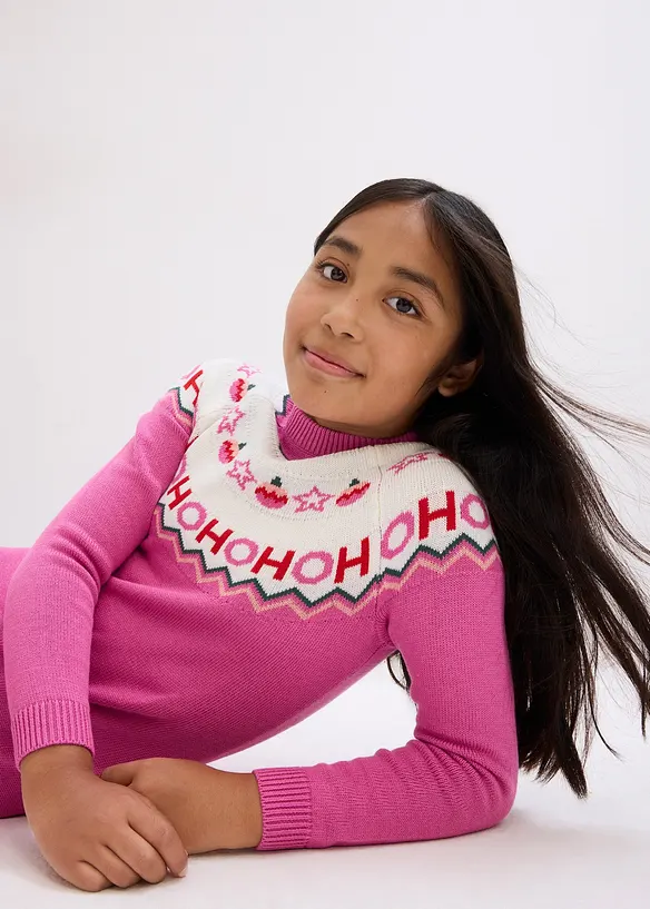 Meisjes gebreide jurk met kerstmotieven, bonprix