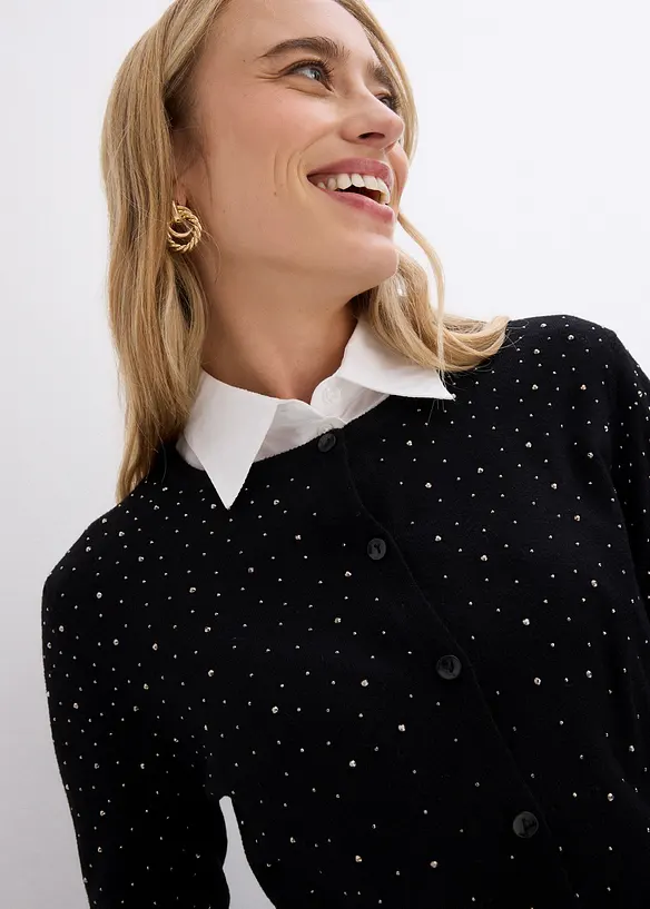 Vest met glittersteentjes, bonprix