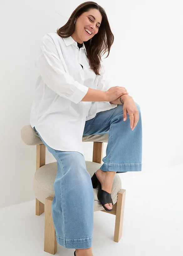 Oversized blouse van katoen met 3/4 mouwen, bonprix