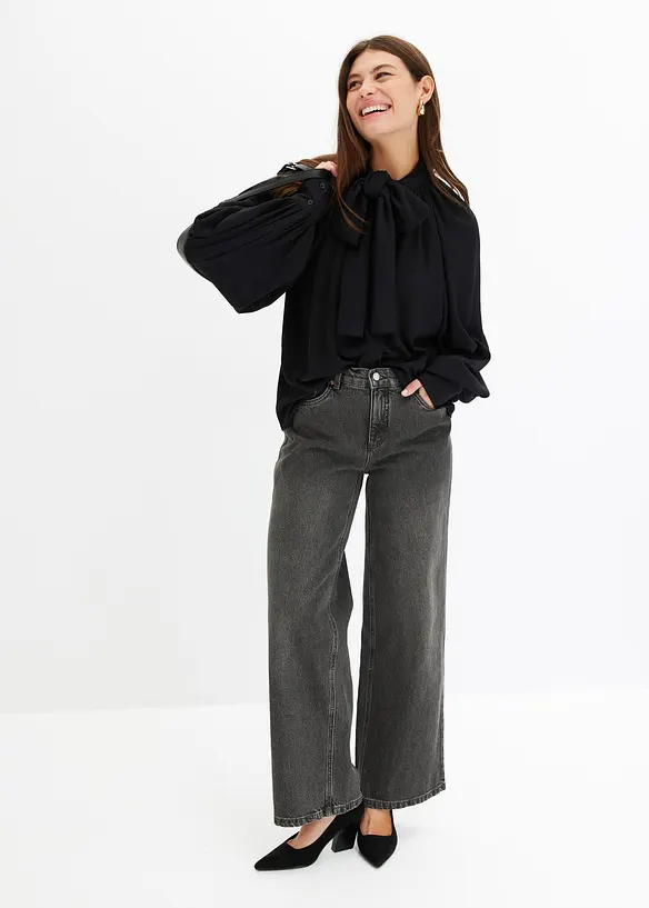 Wide leg jeans met mid waist, bonprix