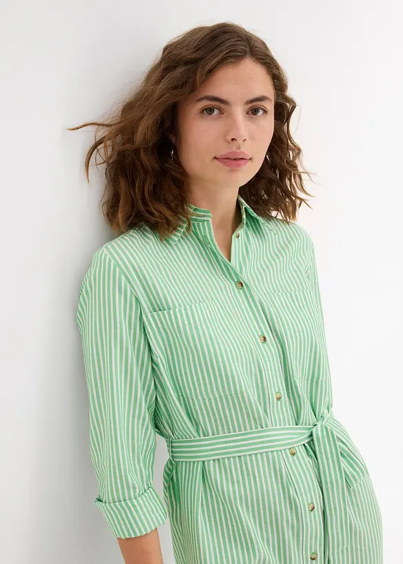 Gestreepte blousejurk met strikceintuur, bonprix