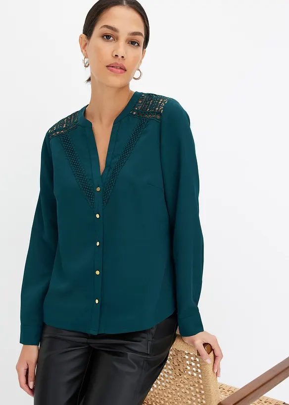 Crêpe blouse met kant, bonprix