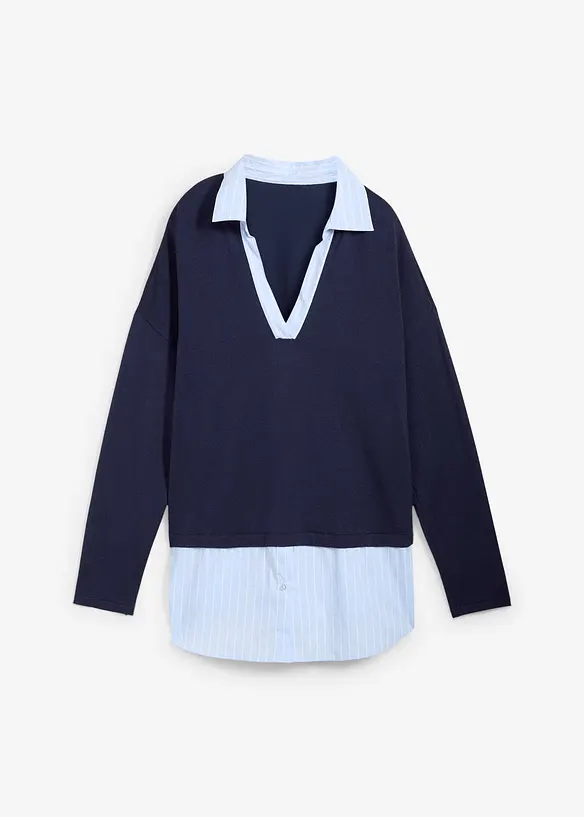 Fijn gebreide trui met blouse-inzet, bonprix