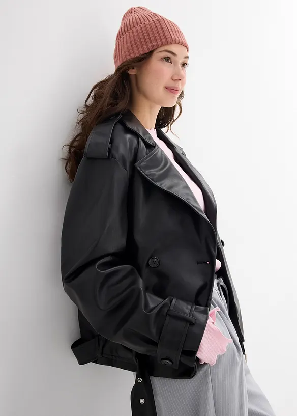 Cropped trenchcoat van imitatieleer, bonprix