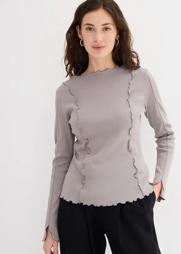 Geribd longsleeve met open randen, bonprix
