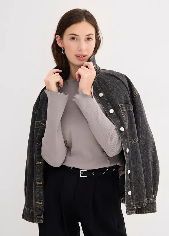 Geribd longsleeve met open randen, bonprix