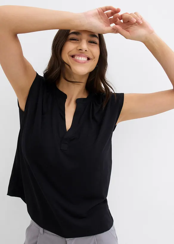 Henley shirt in een viscosemix met korte mouwen, bonprix