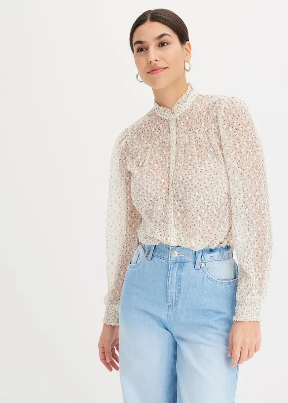 Bedrukte blouse met ruches, bonprix