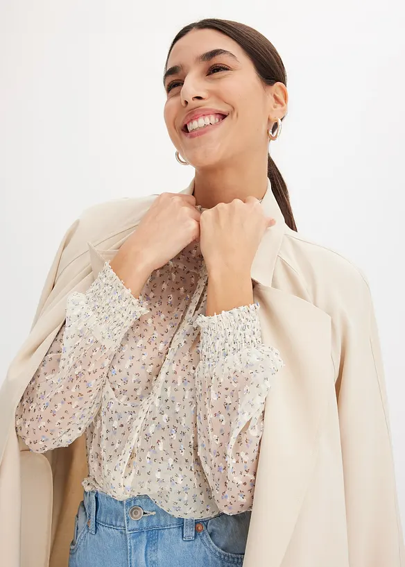 Bedrukte blouse met ruches, bonprix