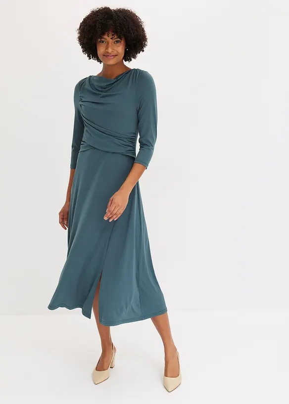 Midi jurk in wikkel-look met 3/4 mouwen, bonprix