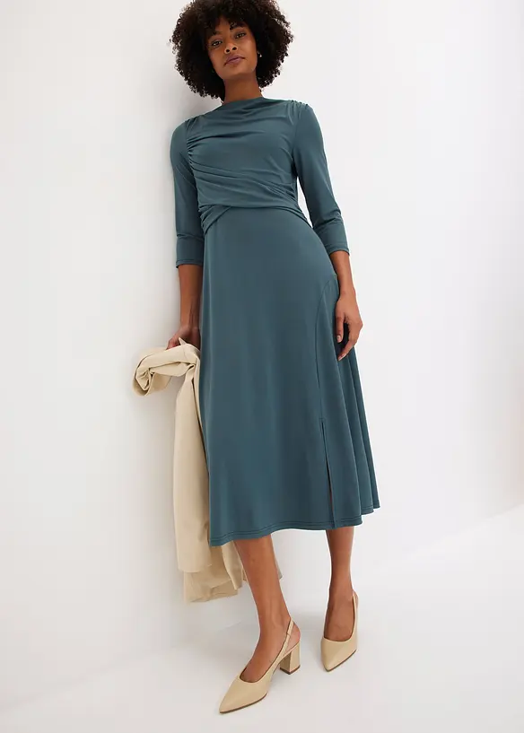 Midi jurk in wikkel-look met 3/4 mouwen, bonprix