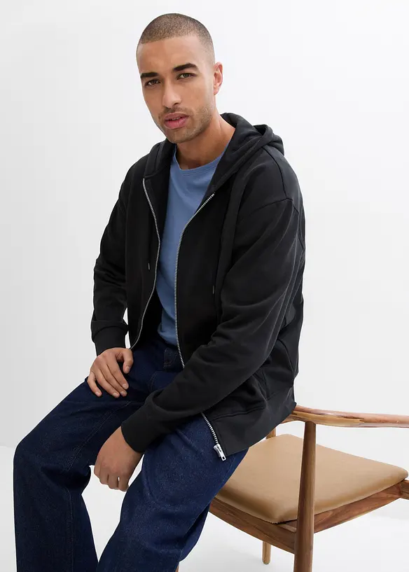 Sweatjack met capuchon van puur biologisch katoen, loose fit, bonprix