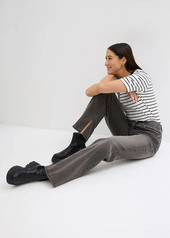 Straight jeans, high waist, split, bonprix