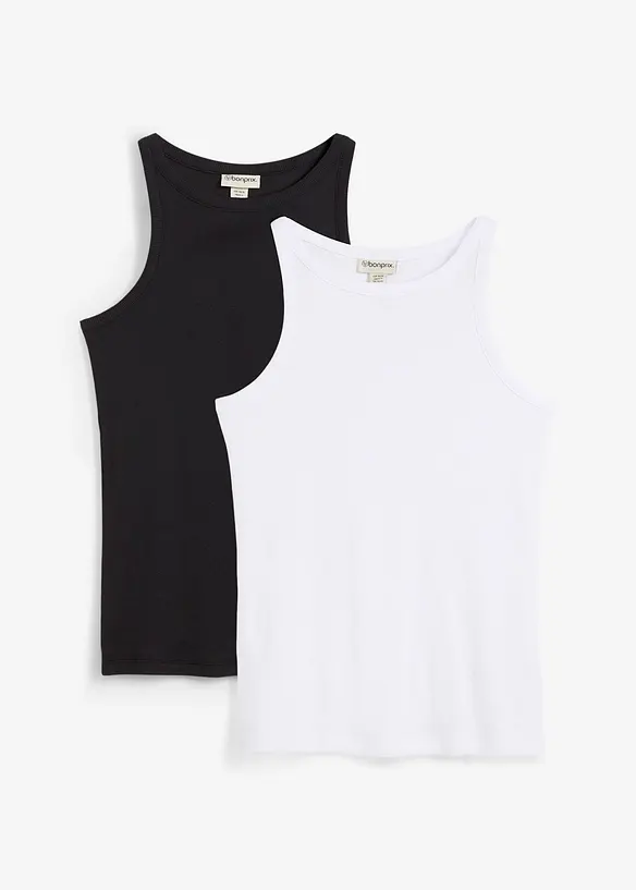 Geribde top van biologisch katoen (set van 2), bonprix