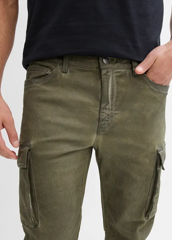 Cargo broek van stretch, washed look, straight, bonprix