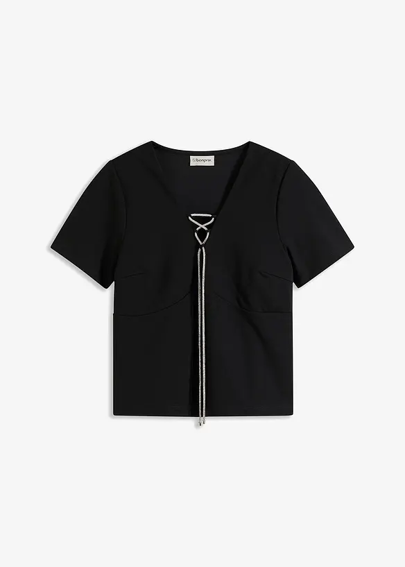 Cropped shirt met glitter strikjes, bonprix