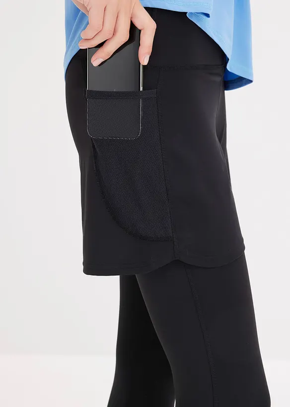Sportlegging met korte broek en mesh zakje voor gsm, bonprix