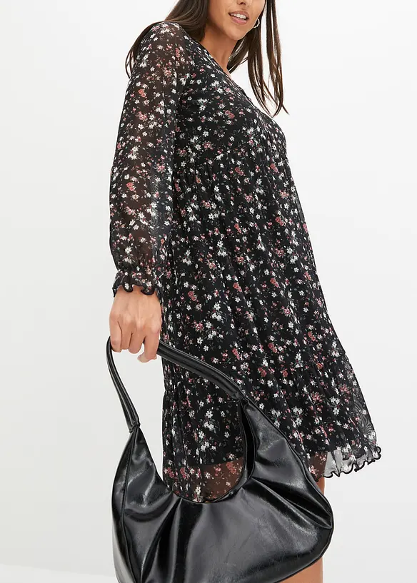 Mesh jurk met volant, bonprix