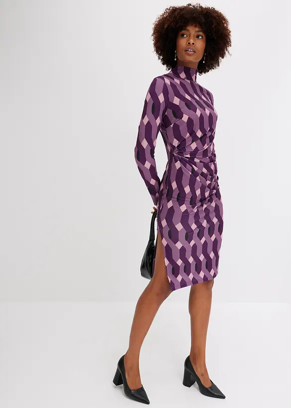 Jersey jurk met opstaande kraag en drapering, bonprix