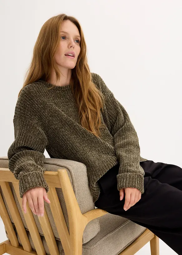 Oversized trui van zachte chenille, bonprix