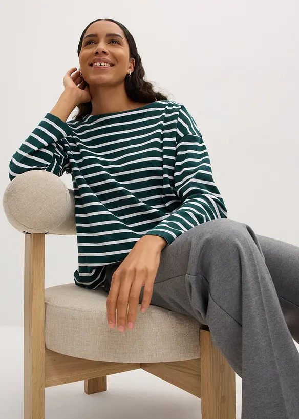 Longsleeve van biologisch katoen met boothals (set van 2), bonprix