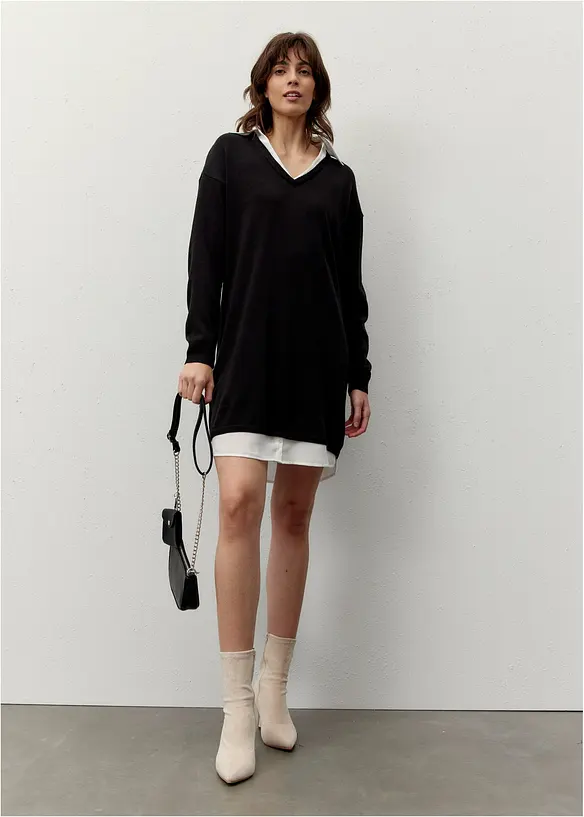 Gebreide jurk met blouse-inzet, bonprix
