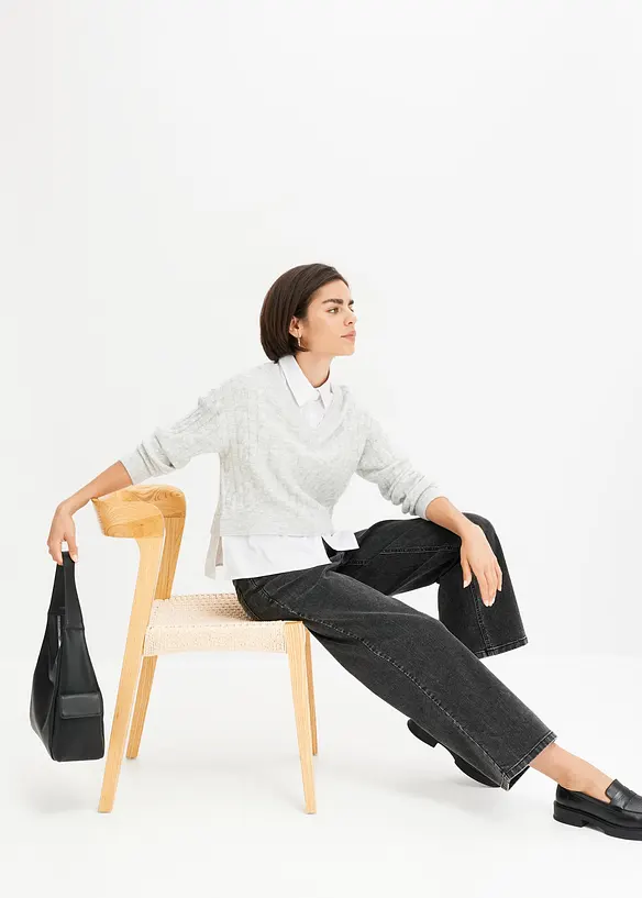 Trui met kabelpatroon en blouse-inzet, bonprix