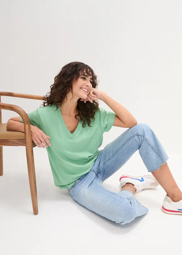 Wijd longshirt met V-hals, korte mouw  (set van 5), bonprix