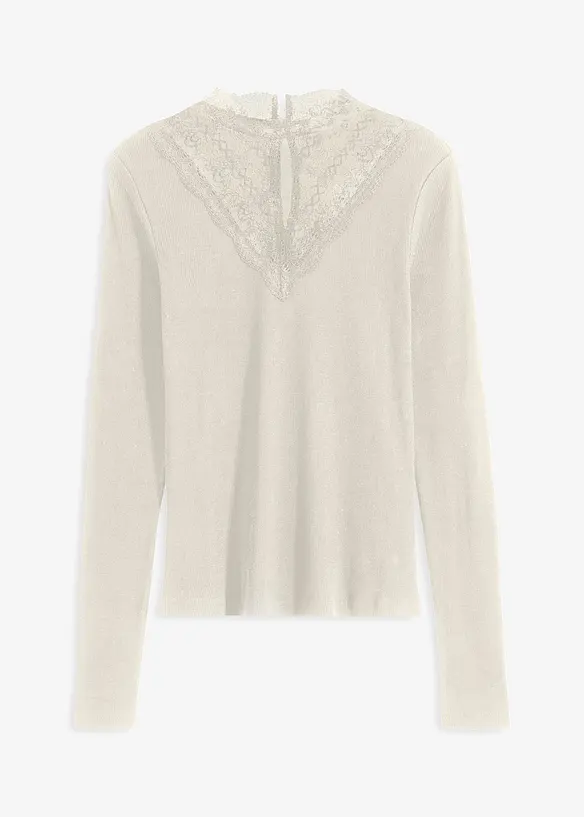Geribd shirt met kanten halslijn, bonprix