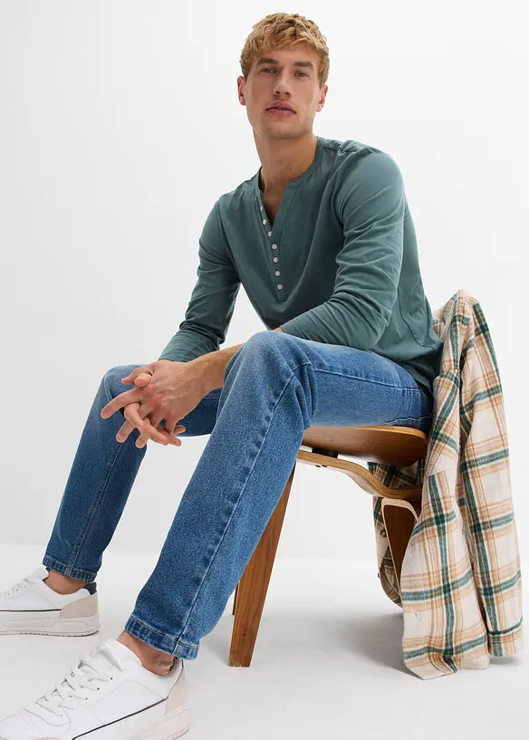 Henley shirt met lange mouwen van puur biologisch katoen, slim fit, bonprix