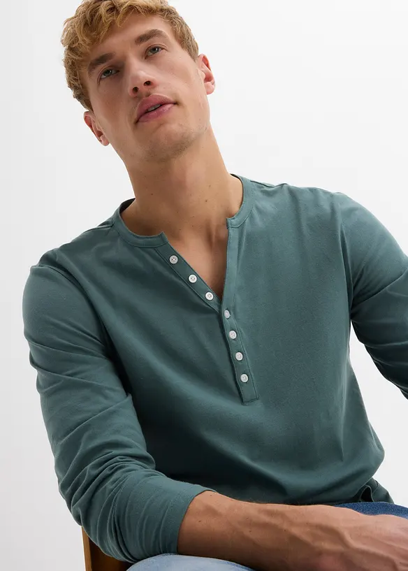 Henley shirt met lange mouwen van puur biologisch katoen, slim fit, bonprix