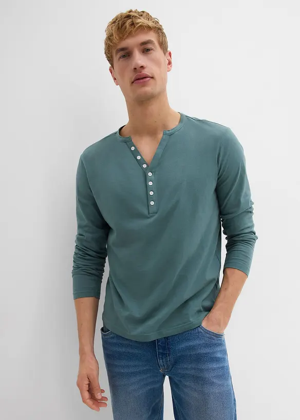 Henley shirt met lange mouwen van puur biologisch katoen, slim fit, bonprix