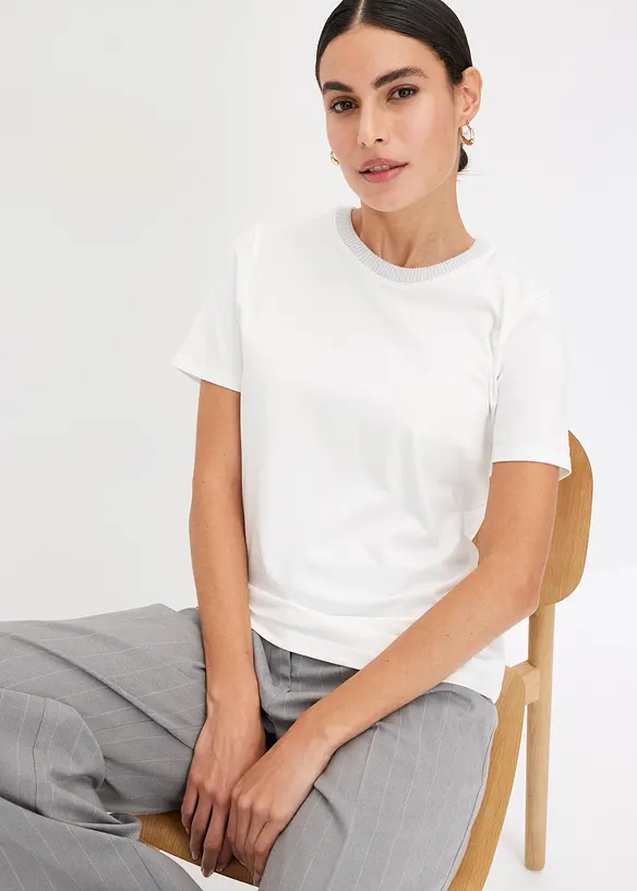 Shirt met gebreide boordjes en glittergaren, bonprix