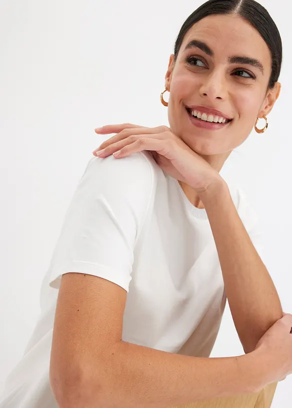 Shirt met gebreide boordjes en glittergaren, bonprix