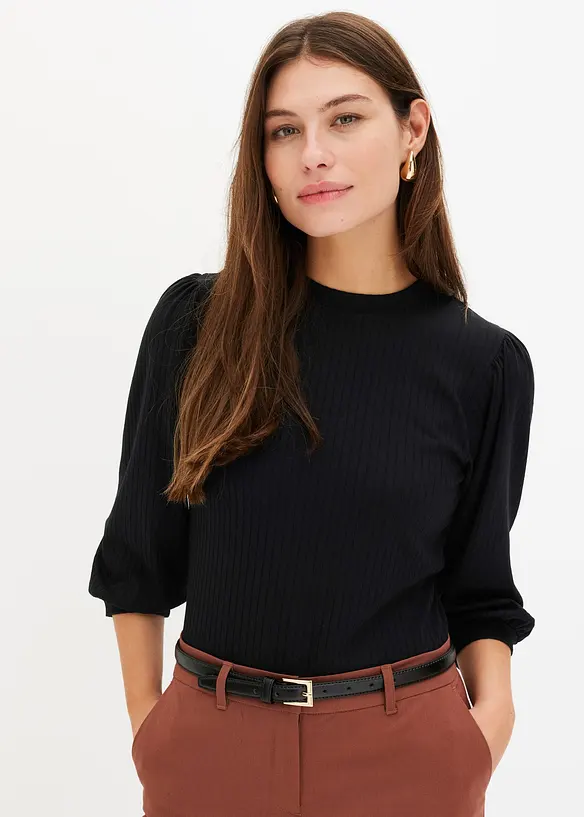 Geribd shirt met ballonmouwen, bonprix