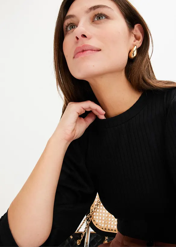 Geribd shirt met ballonmouwen, bonprix