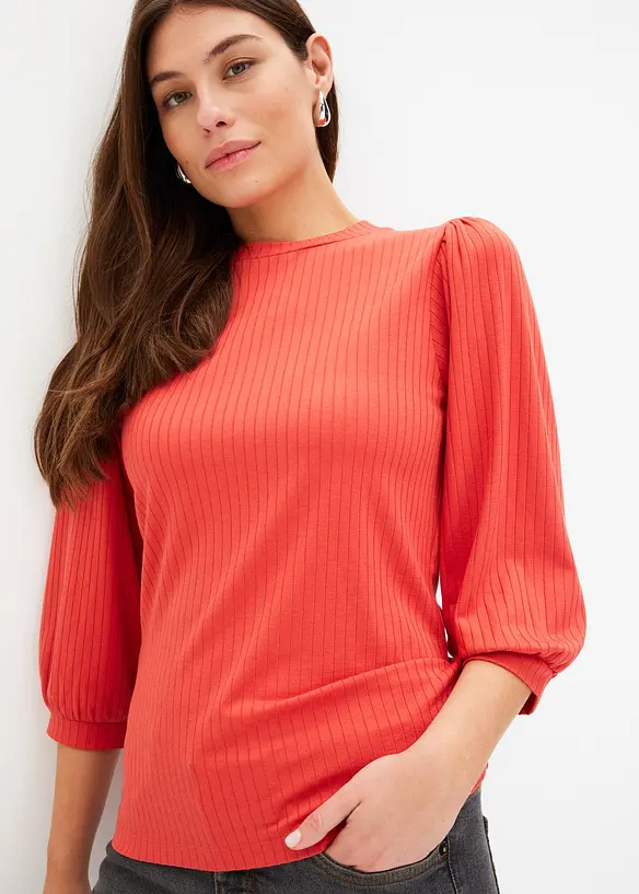 Geribd shirt met ballonmouwen, bonprix