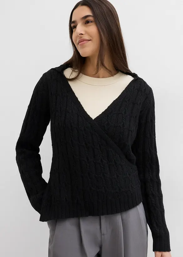 Trui met capuchon en asymmetrische zoom, bonprix
