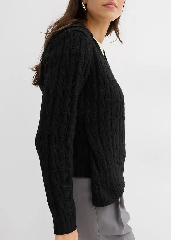 Trui met capuchon en asymmetrische zoom, bonprix