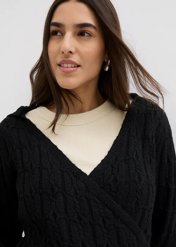 Trui met capuchon en asymmetrische zoom, bonprix