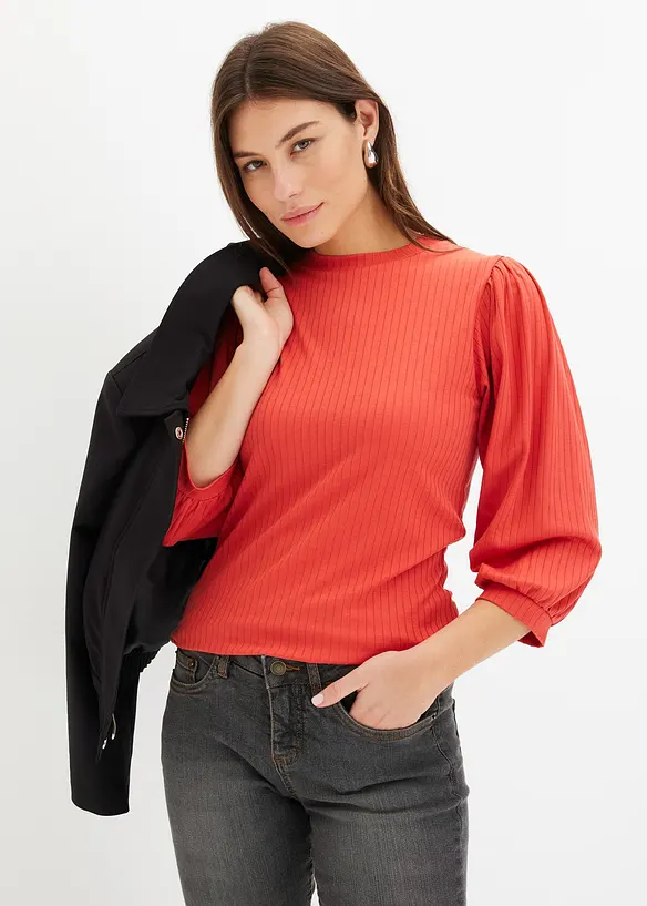 Geribd shirt met ballonmouwen, bonprix