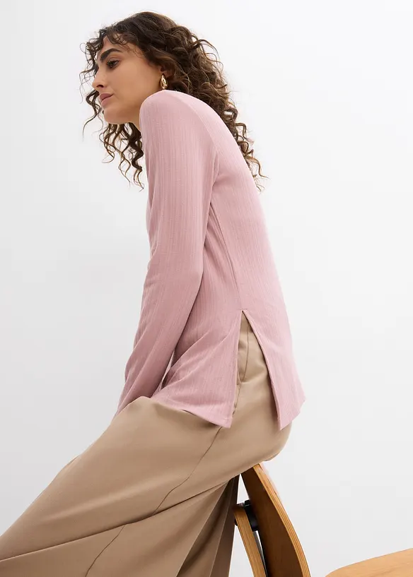 Geribde longsleeve met split, bonprix
