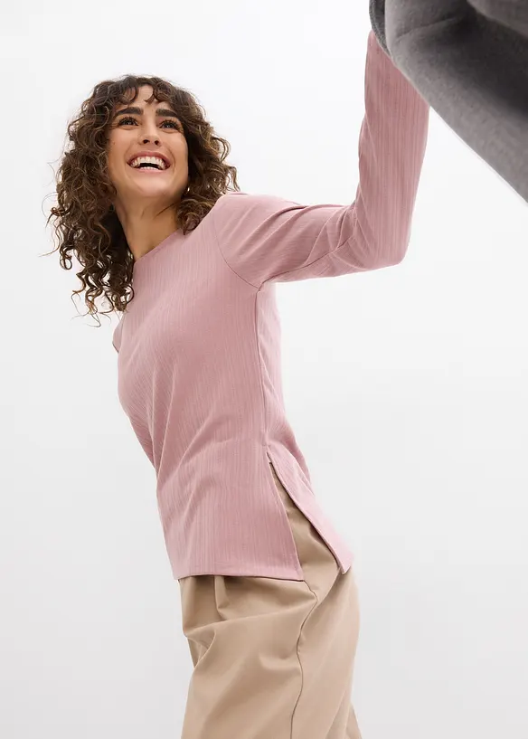 Geribde longsleeve met split, bonprix