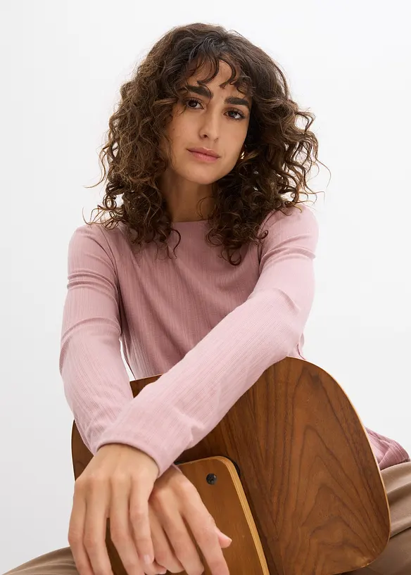 Geribde longsleeve met split, bonprix
