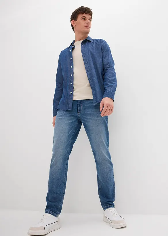 Loose fit stretch jeans van stevig denim, tapered, bonprix