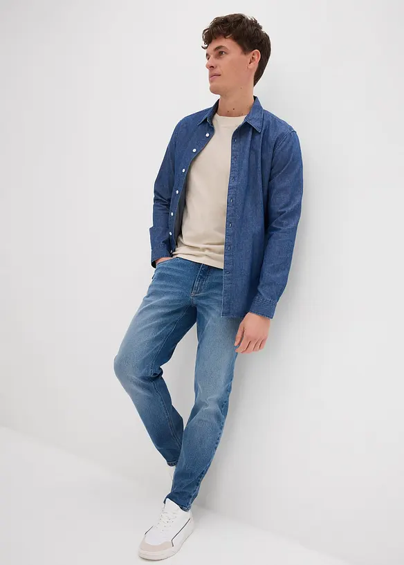 Loose fit stretch jeans van stevig denim, tapered, bonprix