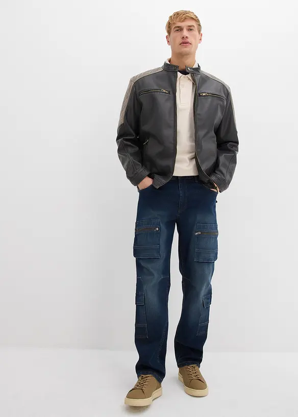 Loose fit cargo stretch jeans, straight, bonprix