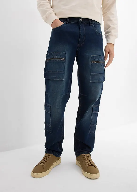 Loose fit cargo stretch jeans, straight, bonprix