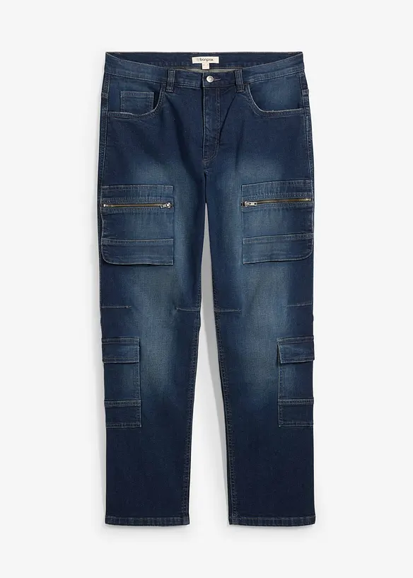 Loose fit cargo stretch jeans, straight, bonprix